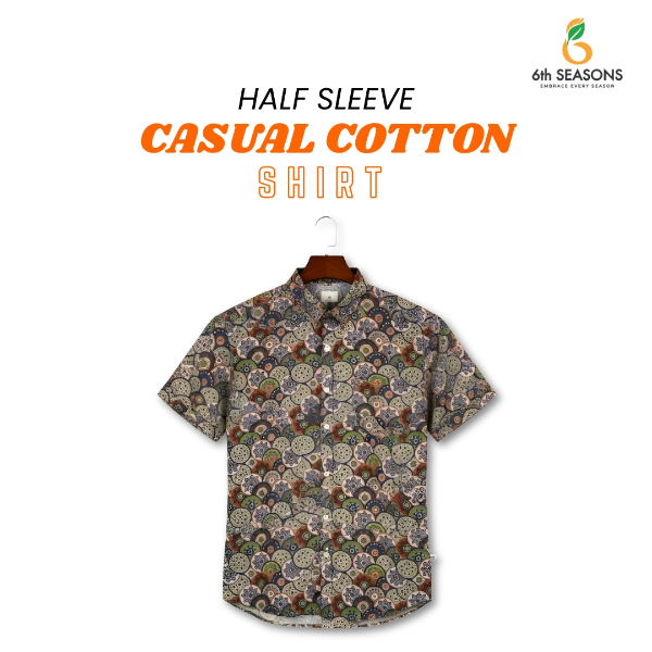 Half Sleeve Casual Cotton Shirt(Gray) - XL